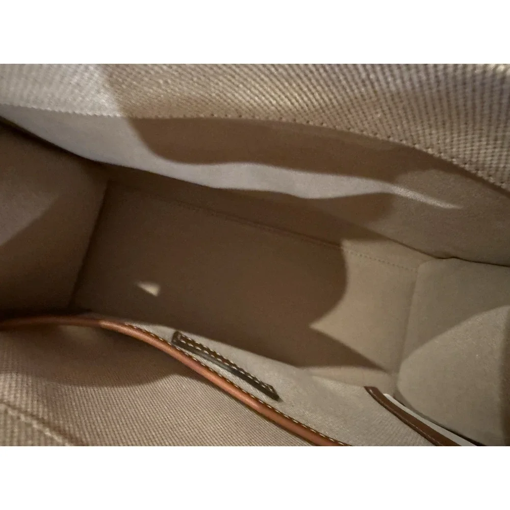 Tory Burch Blake Canvas Classic  Cuoio Small Tote Natural & Tan Style 145356 New